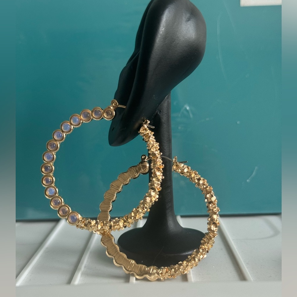 Gold Tone Embellished Hoop Earrings